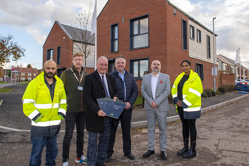 (L-R): Amin Hashdi, WV Living Project Manager, Councillor Simon Bennett, WV Living Shareholder group member, Councillor Steve Evans, Council Deputy Leader and Cabinet Member for Housing and Chair of WV Living Shareholder group, Mark Taylor, Director WV Living and Deputy Chief Executive at City of Wolverhampton Council, Councillor Craig Collingswood, WV Living Shareholder group member, and Demmi Russell, WV Living Interim Project Manager